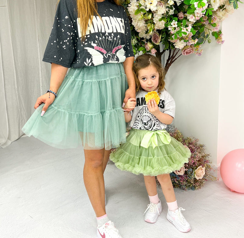 Kids Mini Tutu Skirt In Dusty Green