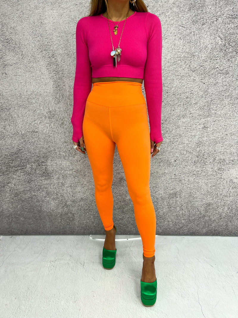 Stretch Lycra Basic Leggings In Bright Orange