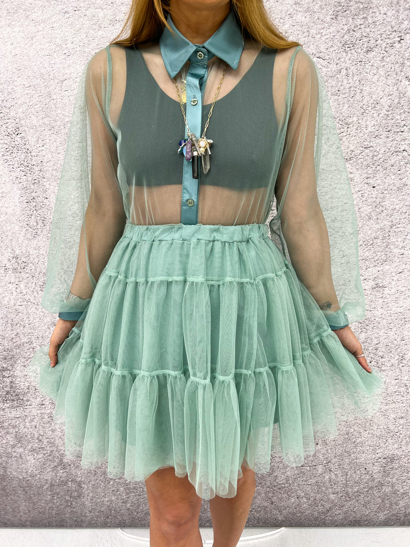 Tiered Tulle Mini Skirt In Green