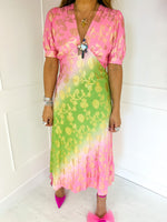 The Verona Midi Dress In Pink/Green Ombre