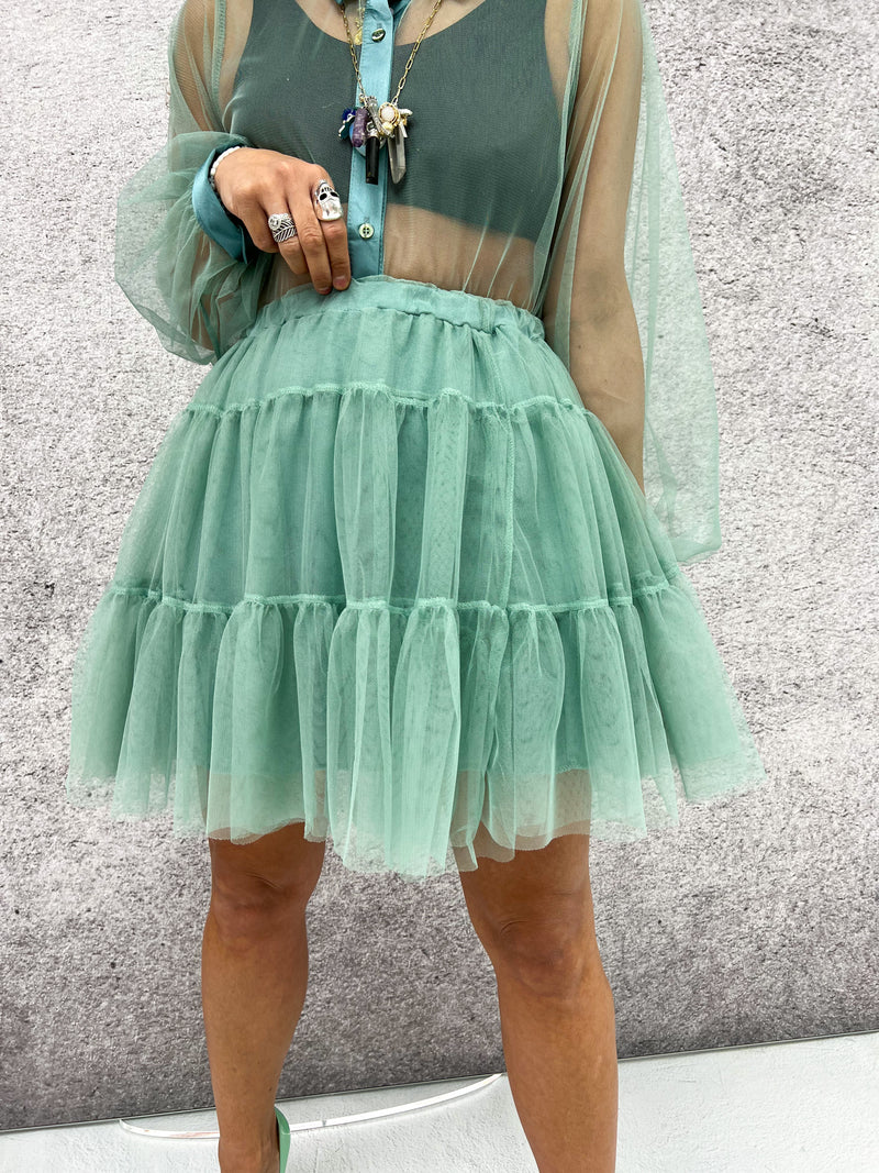 Tiered Tulle Mini Skirt In Green