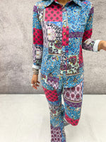 Button Up Front Shirt In Lilac Paisley Patchwork Print