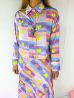 Satin Style Shirt In Pastel Heart Print