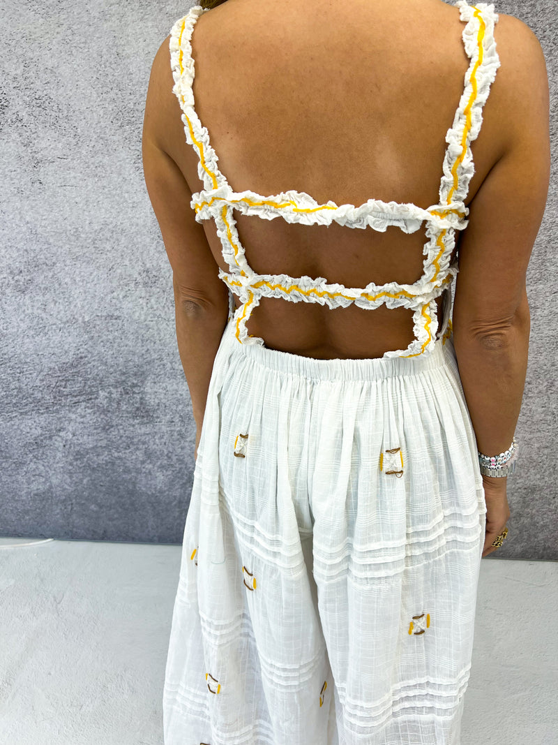 Boho Wide Leg Open Back Jumpsuit In Cream