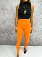 Stretch Lycra Basic Leggings In Bright Orange