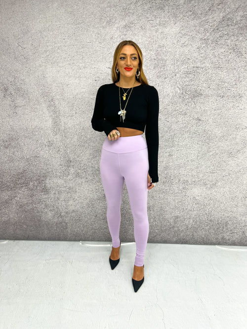 Stretch Lycra Basic Leggings In Lilac