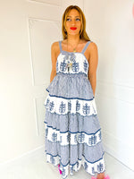 The Marina Tiered Ruffle Maxi Dress In Navy