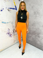 Stretch Lycra Basic Leggings In Bright Orange