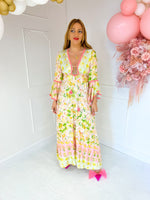 The Amalfi Metallic Pastel Floral Maxi Dress