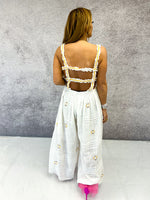 Boho Wide Leg Open Back Jumpsuit In Cream