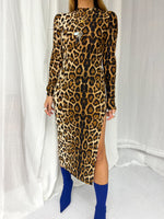 Bodycon Split Side Midi Dress In Leopard Print