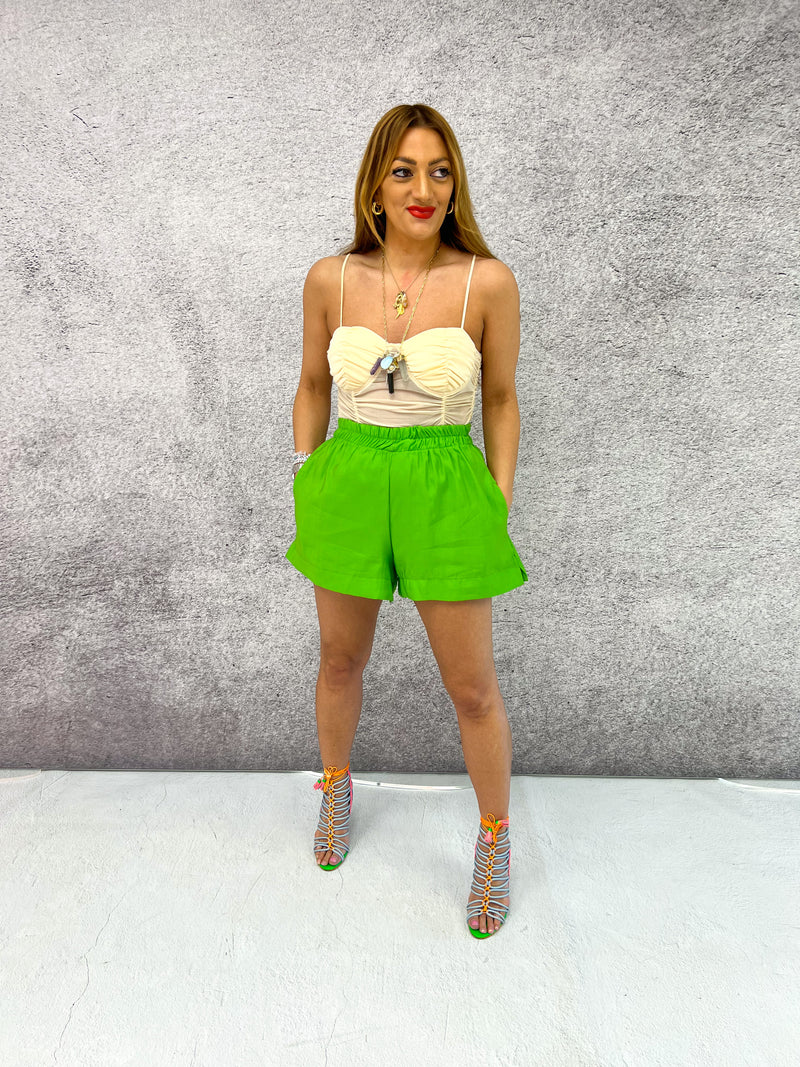 High Waisted Floaty Shorts In Bright Green