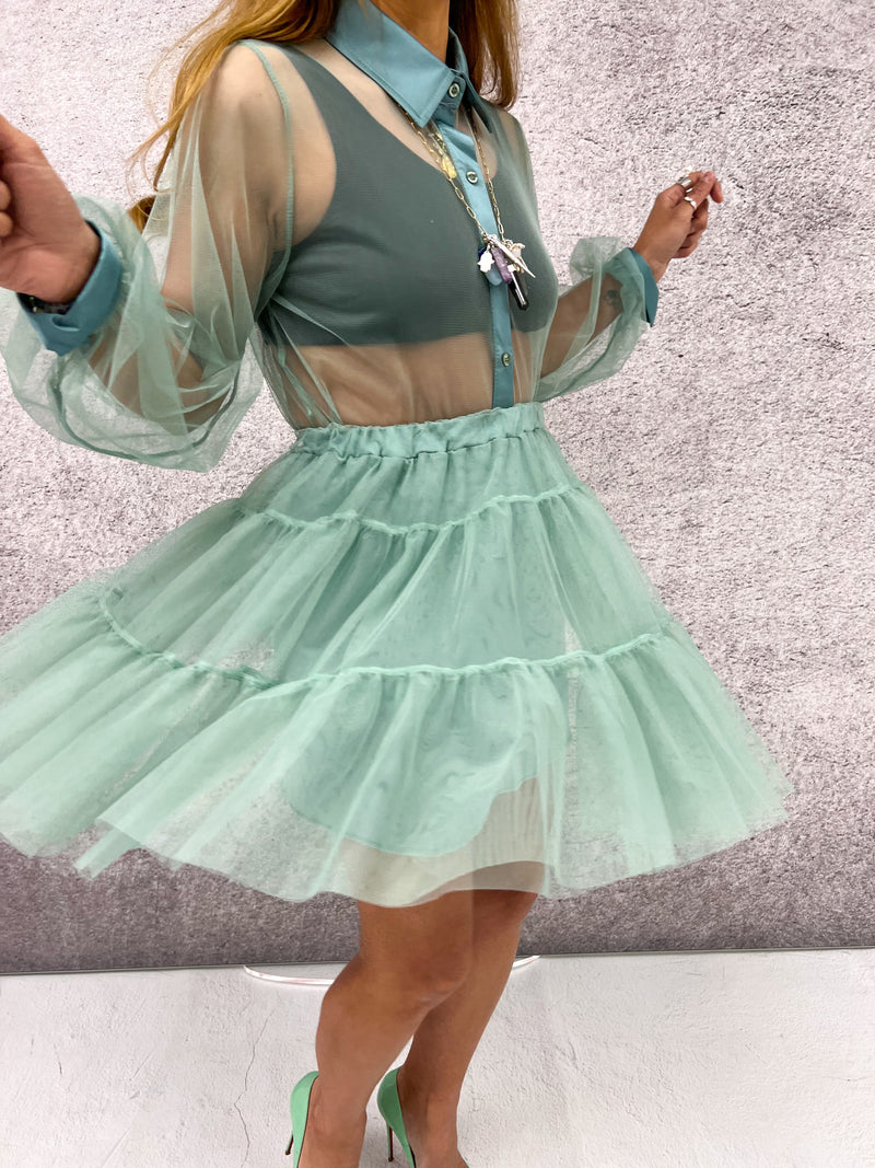 Tiered Tulle Mini Skirt In Green