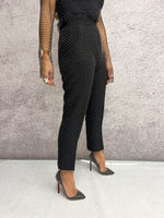 Diamante Mesh Straight Leg Trousers In Black Sparkle