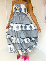 The Marina Tiered Ruffle Maxi Dress In Navy