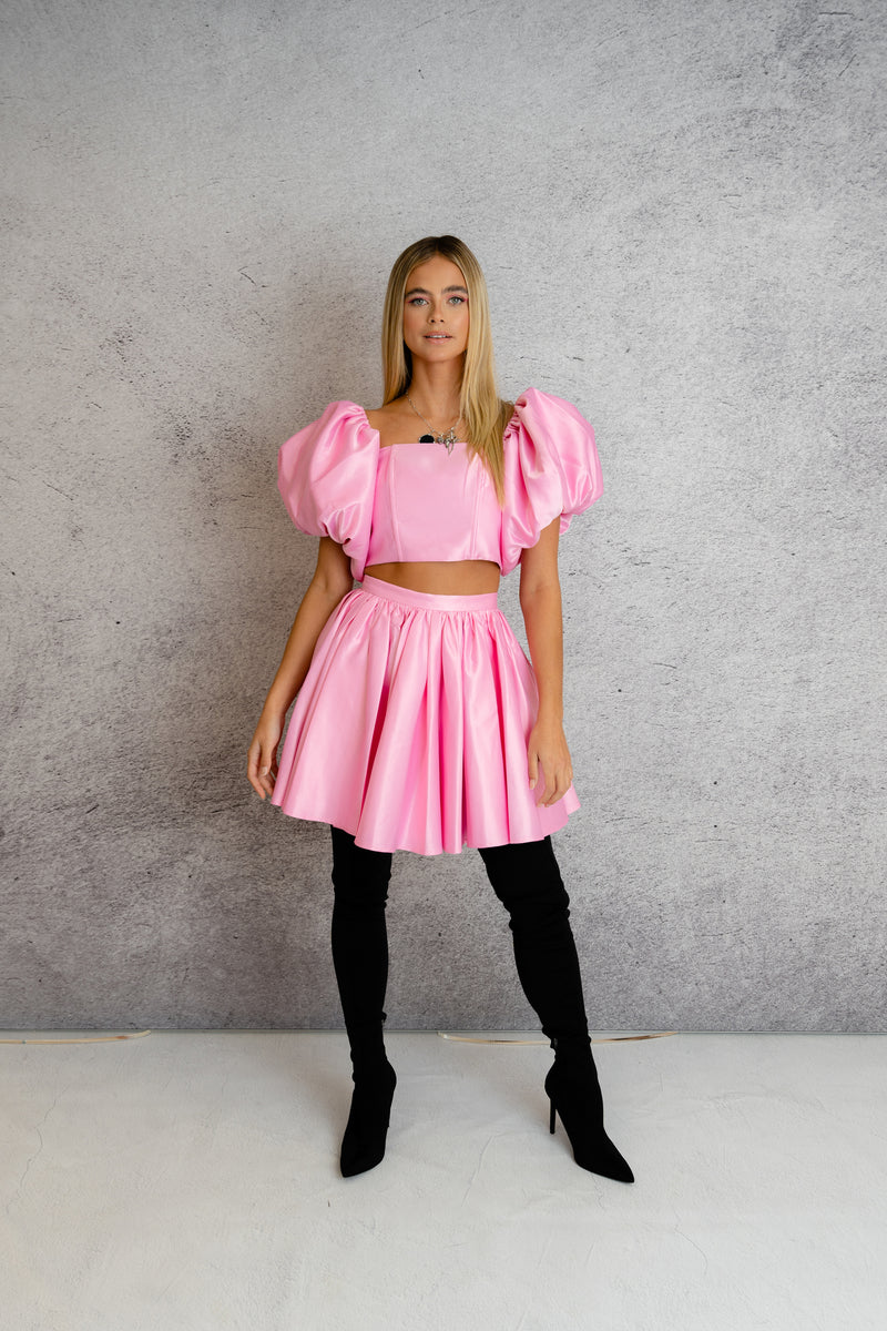 'Fortuna' Puff Sleeve Corset Top In Pink Candy