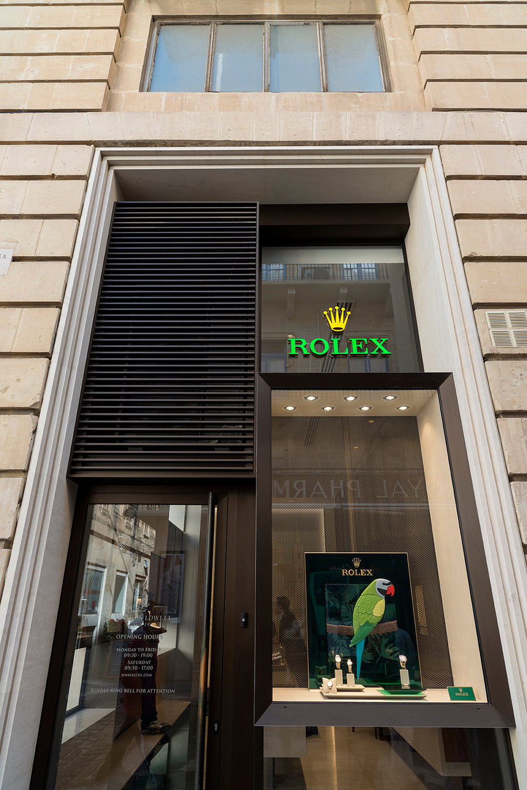 beige limestone window sill rolex boutique