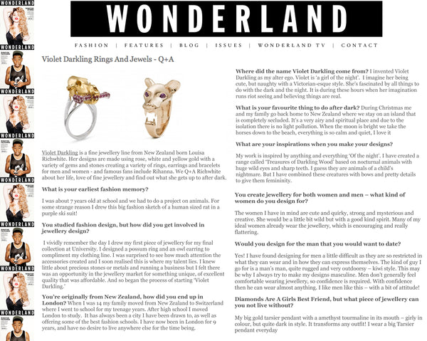 Wonderland interview Louisa Richwhite, Violet Darkling