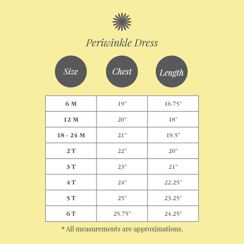 Size Chart - Periwinkle Dress