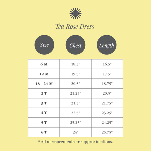 Size Chart - Tea Rose Dress