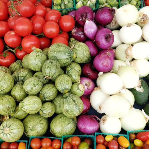 Variety of colorful fruits and vegetables