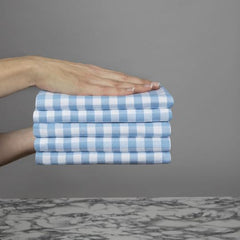 Sticky Toffee Mini Check Gingham Cornwall Chic Cotton Tea Towel in Blue