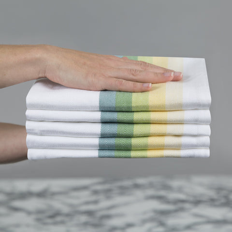 Sticky Toffee Multi-coloured green yellow stripe tea towels