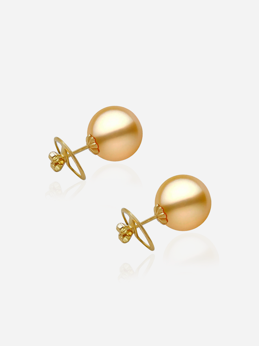 Natural 11-12MM HUGE south sea pearl earrings 18K GOLD earbob TwoPin  teardrop 