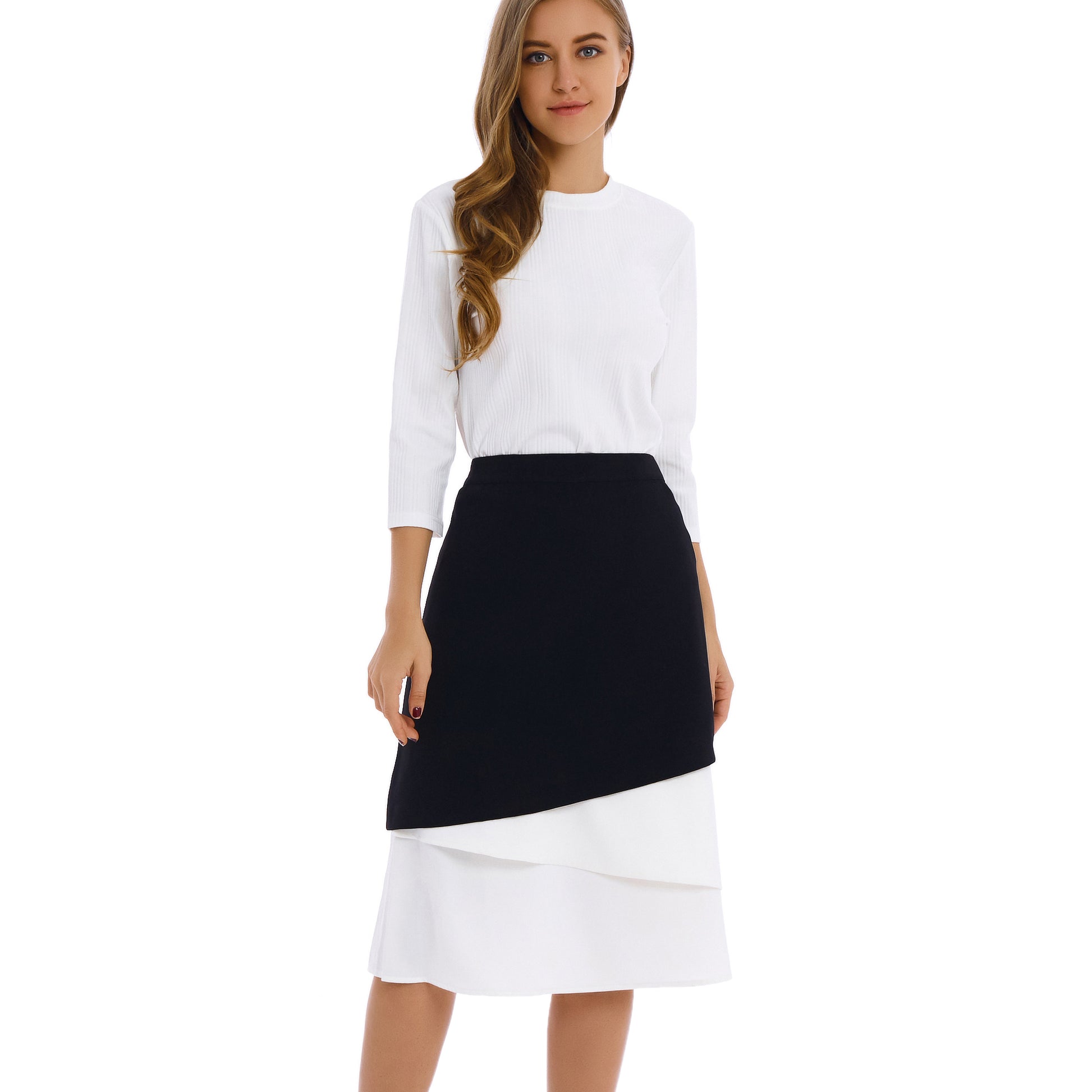 Contrast White Fabric Midi Skirt - alamaud
