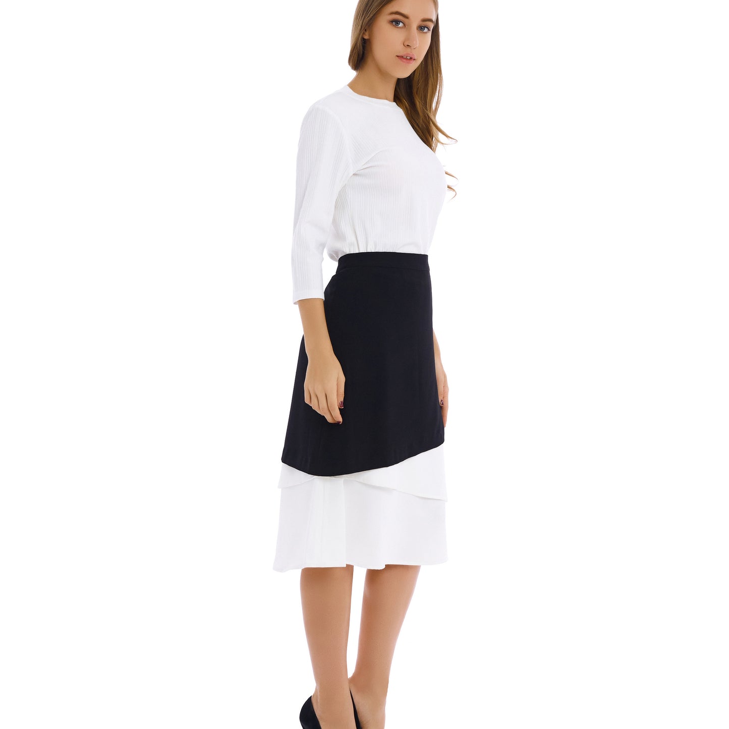 Contrast White Fabric Midi Skirt - alamaud