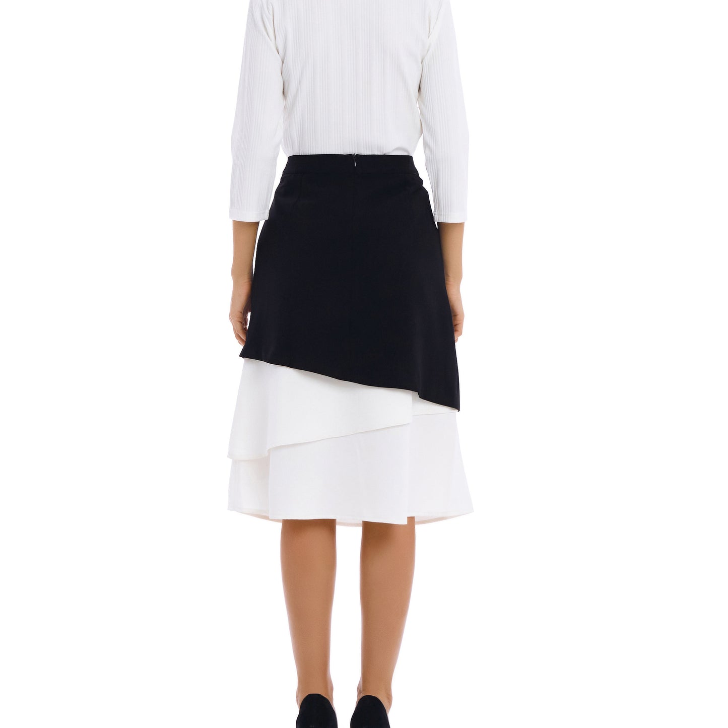 Contrast White Fabric Midi Skirt - alamaud