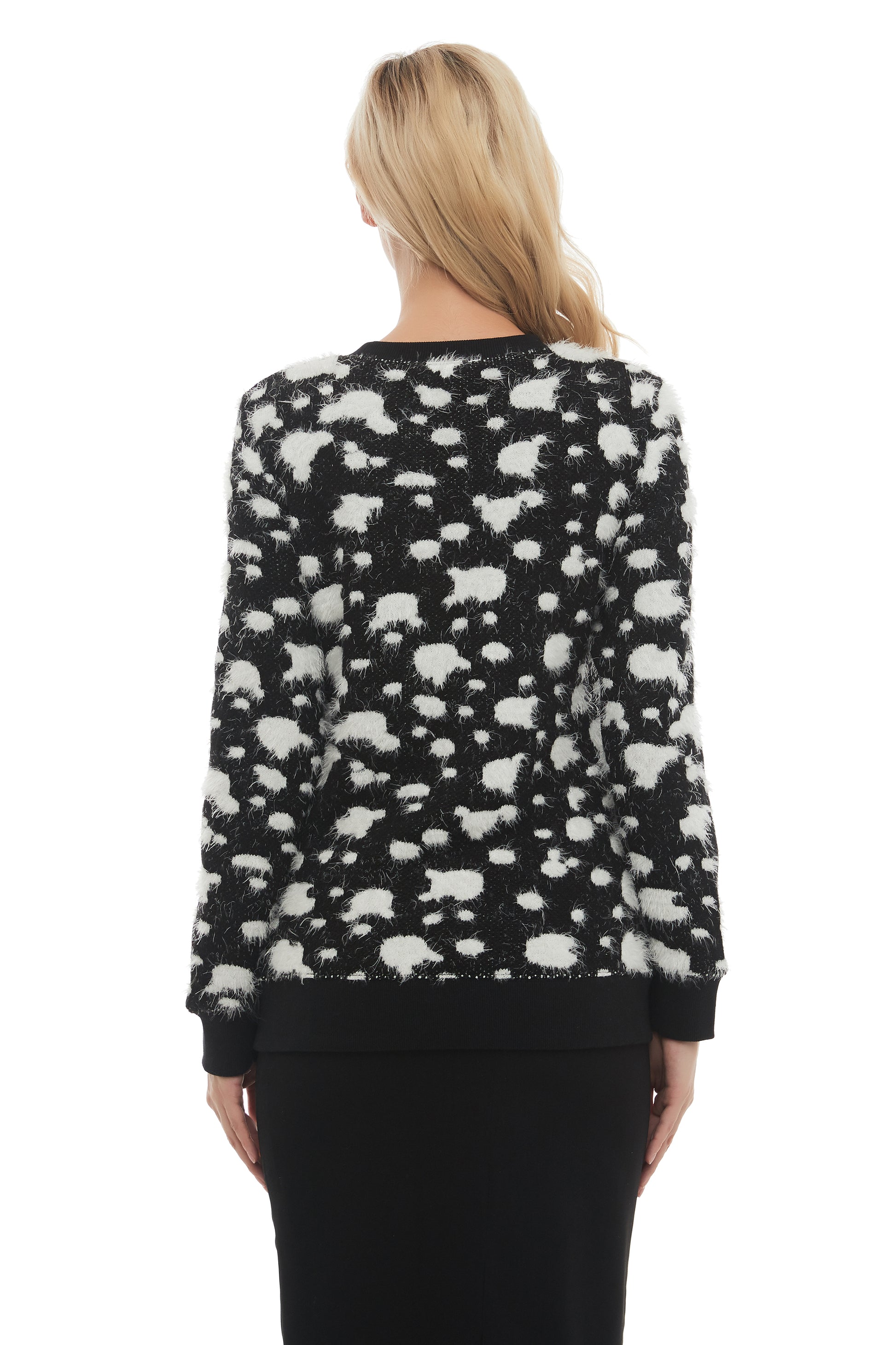 Long Sleeve Modest Mohair Black & White Sweater Top - alamaud