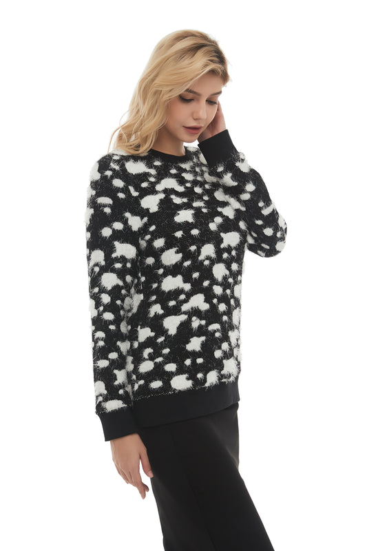 Long Sleeve Modest Mohair Black & White Sweater Top - seilerlanguageservices