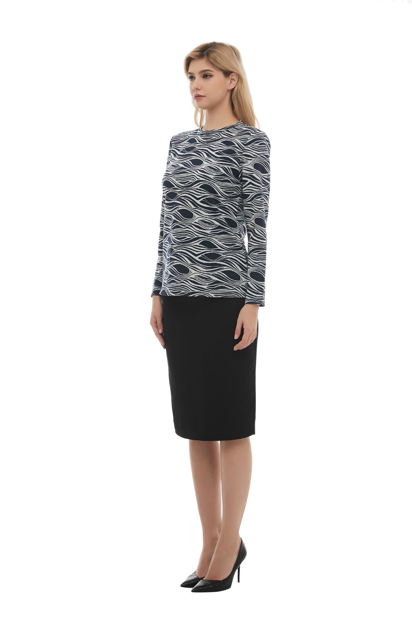 Monochrome Print Long Sleeve Sweater - alamaud