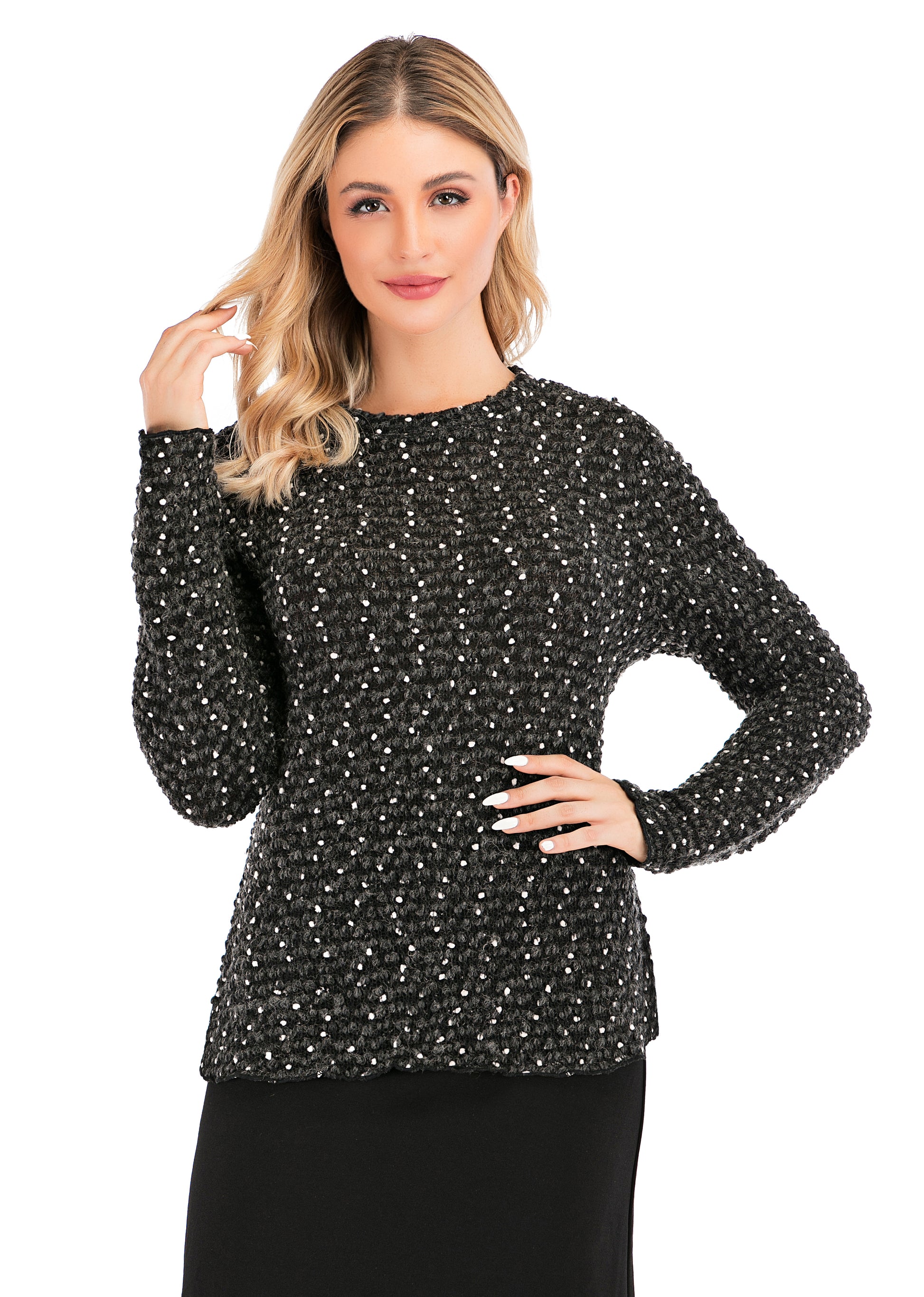 Elegant Black & White Long Sleeve Sweater - seilerlanguageservices