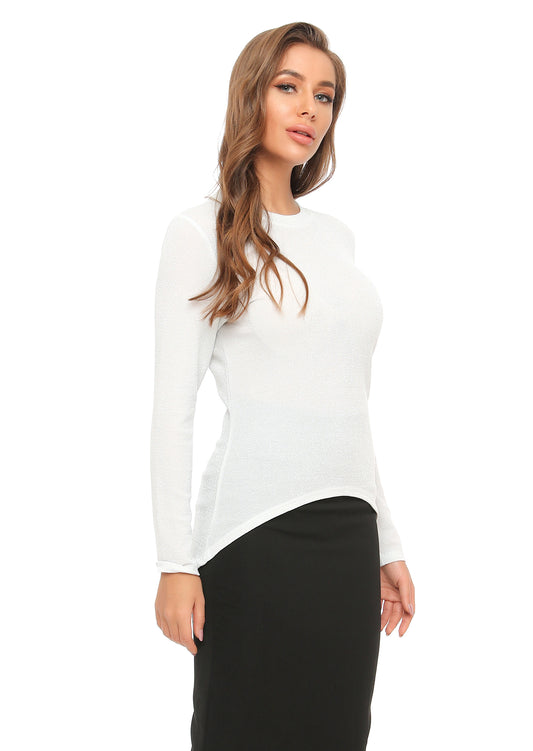 High & Low Shimmering Long Sleeve T Shirt - alamaud