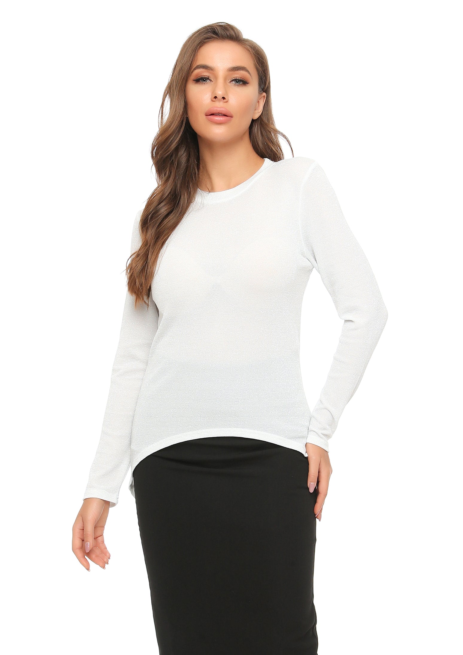 High & Low Shimmering Long Sleeve T Shirt - seilerlanguageservices