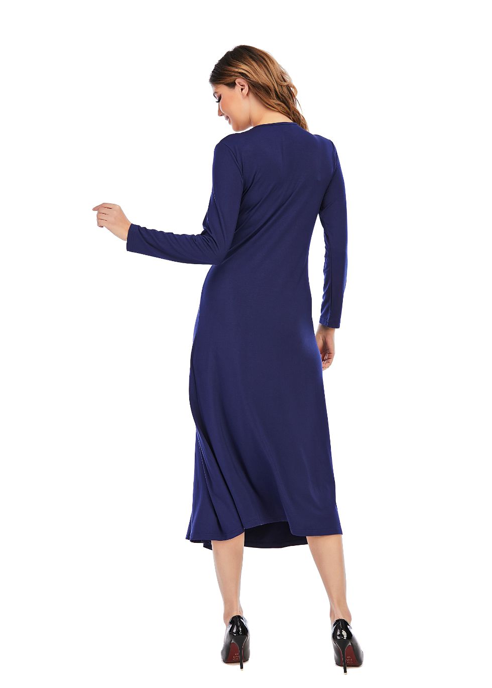 Long sleeve Knit Tie Front Midi Dress - alamaud