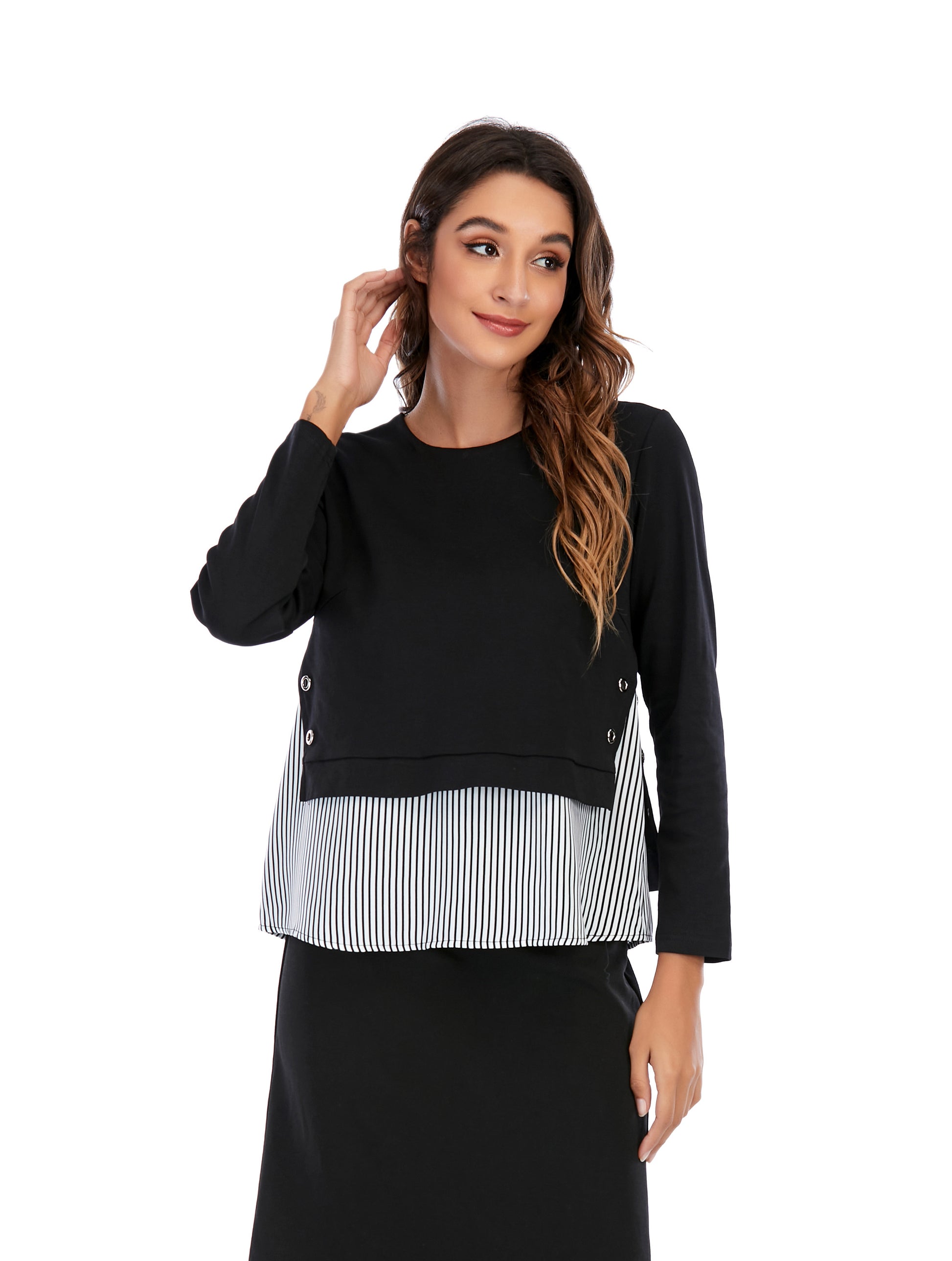 Solid and Striped Long Sleeve Monochrome - alamaud