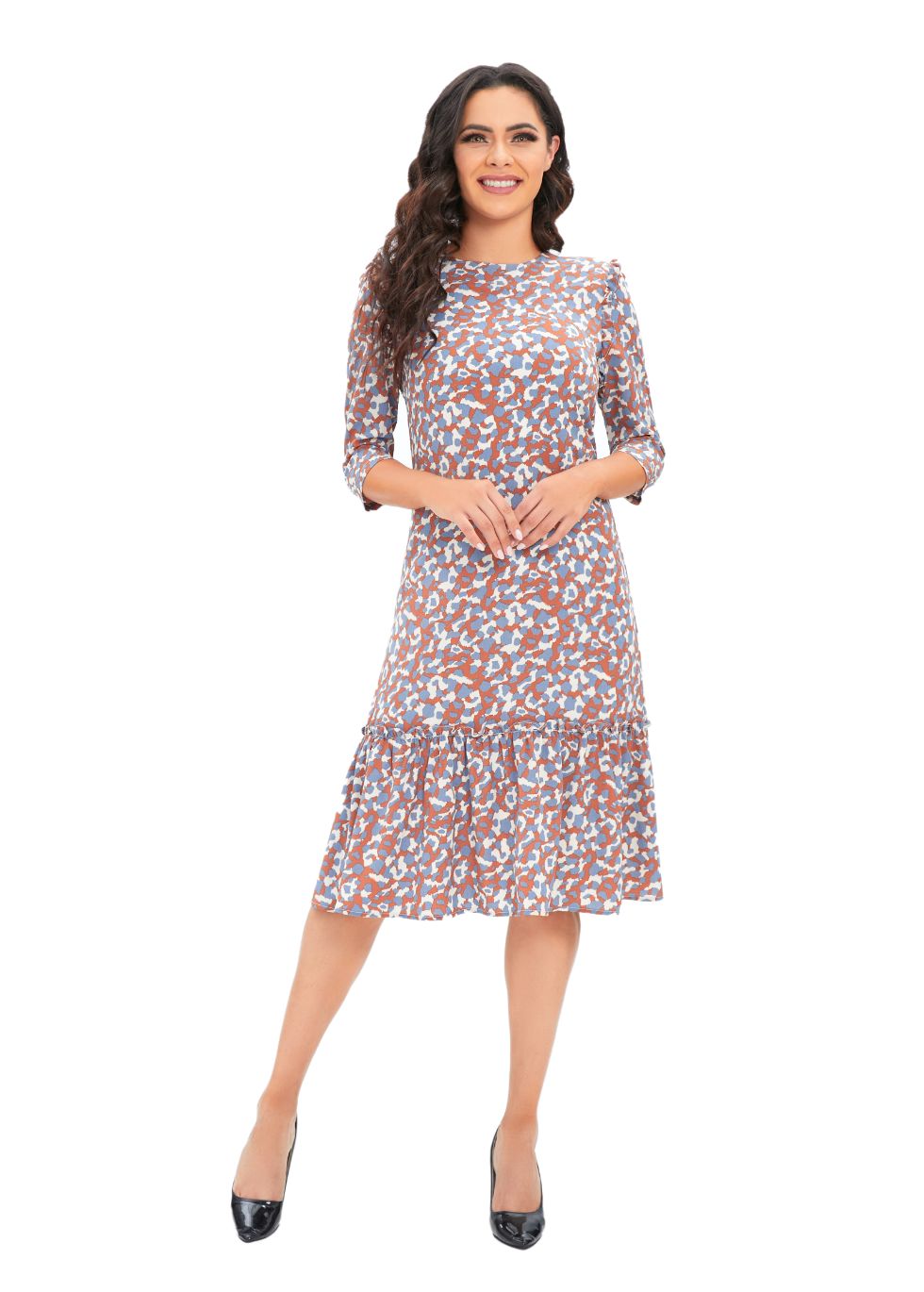 Low Waist Geo Print Dress with 3/4 Sleeves - alamaud