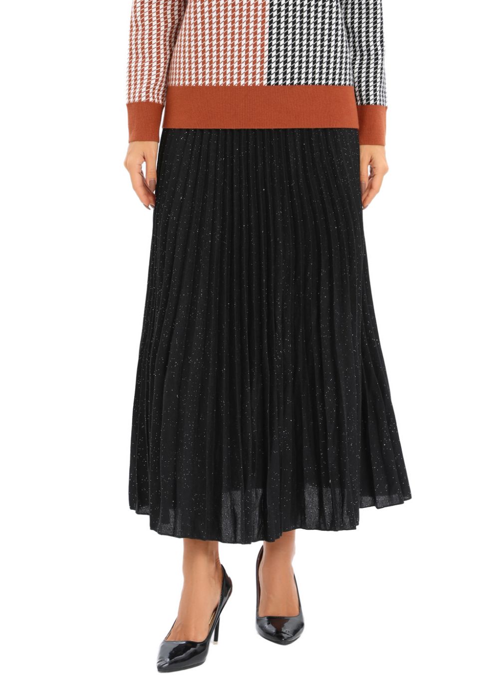 Shimmering Knitted Midi Pleated Skirt - alamaud