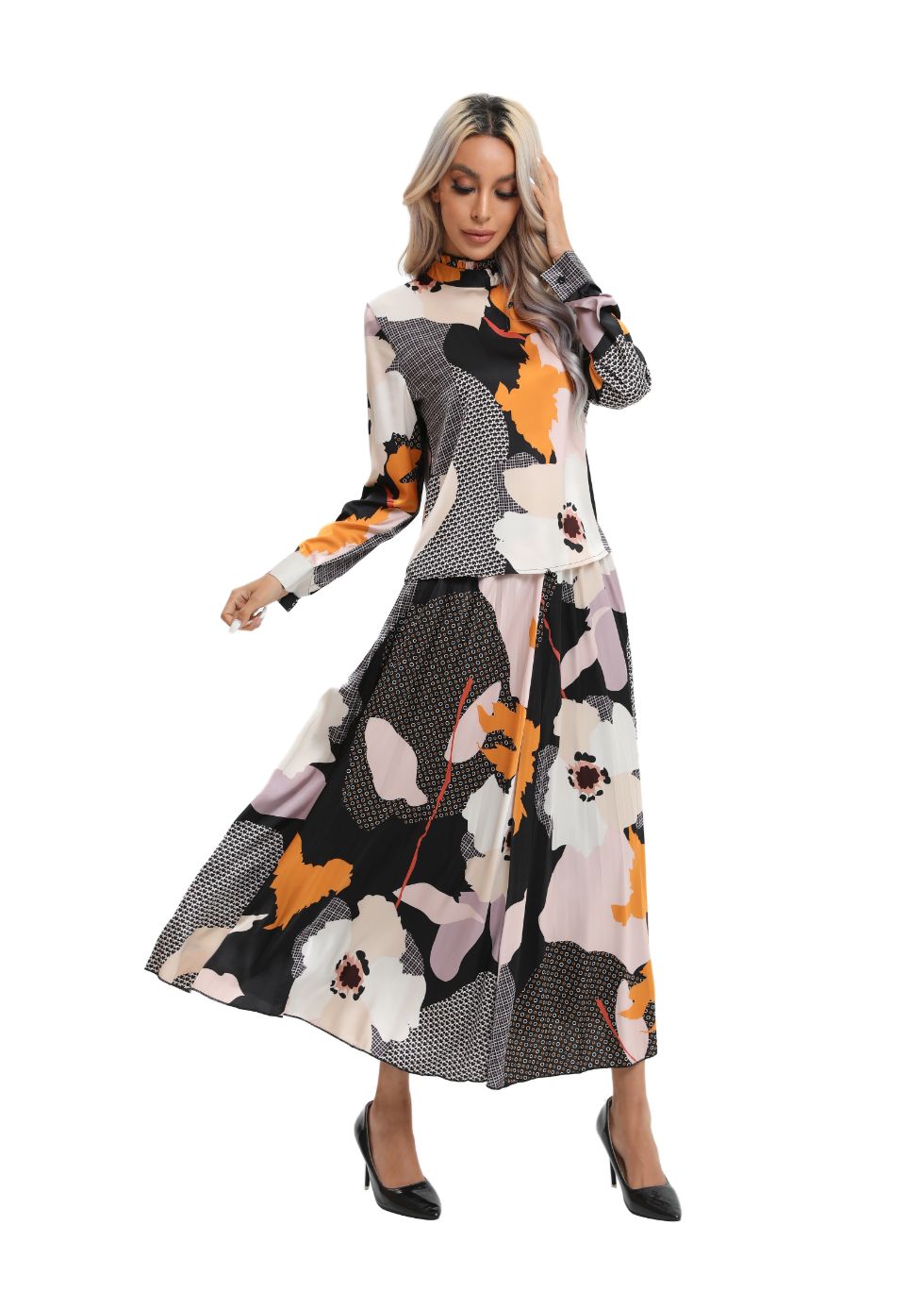 Colorful Print Two-Piece Midi Set - seilerlanguageservices