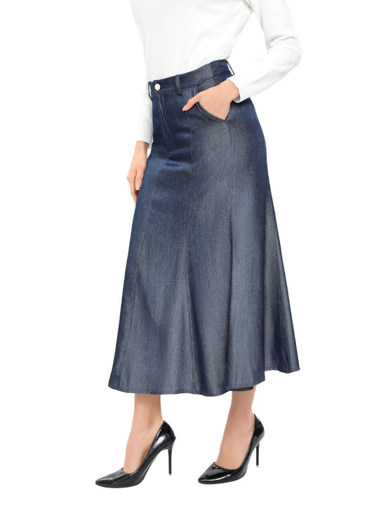 Denim Look Midi Skirt - alamaud