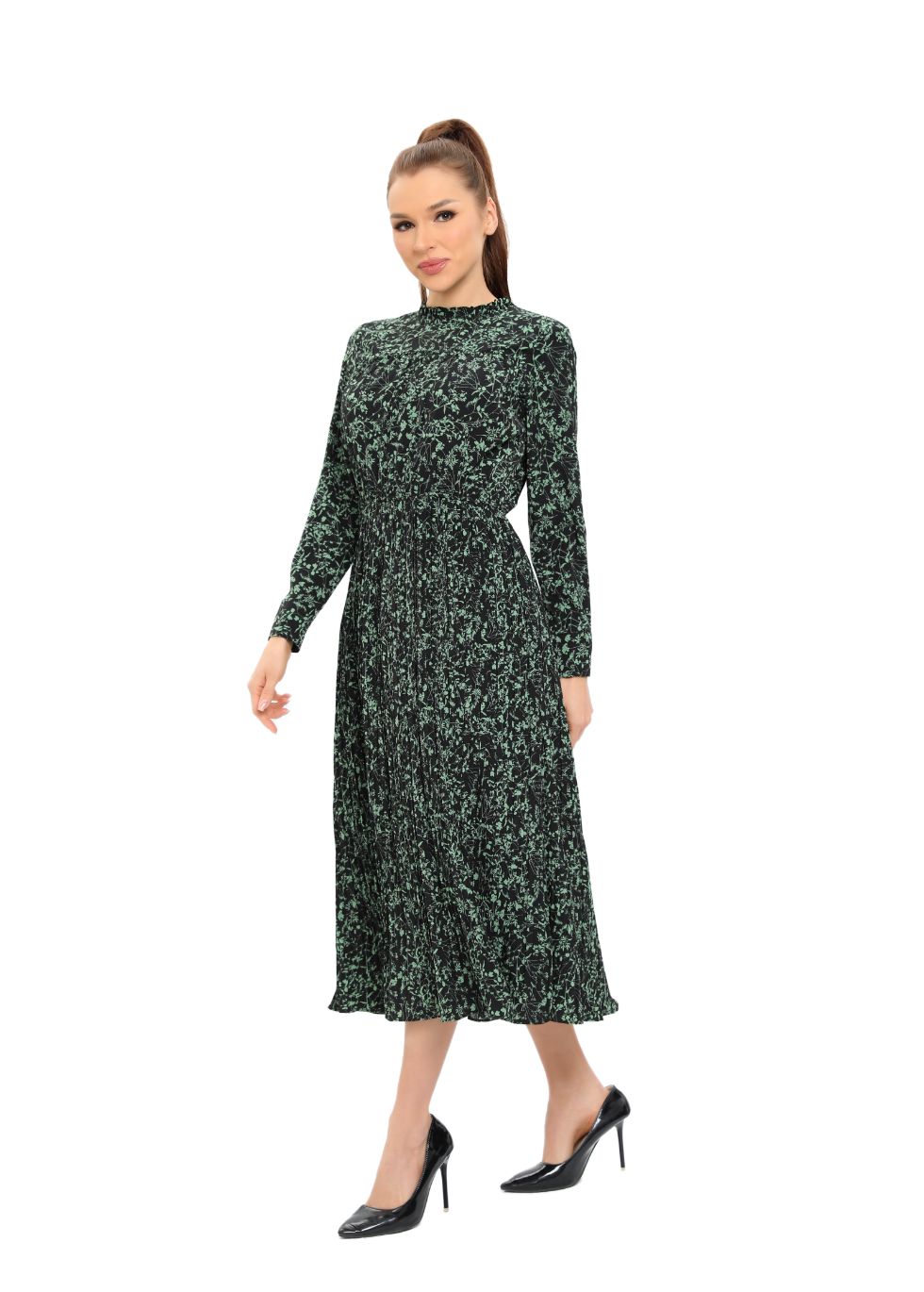 Long Sleeve Micro Pleated Skirt Midi Dress - seilerlanguageservices