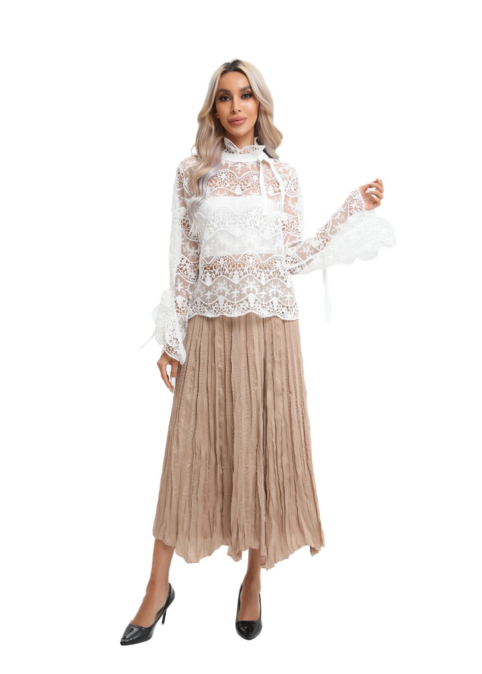 Elegant Long Sleeve Lace Blouse - seilerlanguageservices