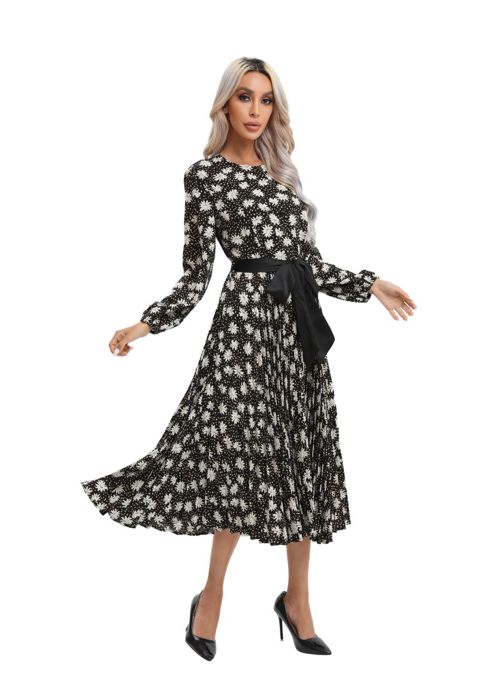 Modest Floral Midi Dress with Front Tie - seilerlanguageservices