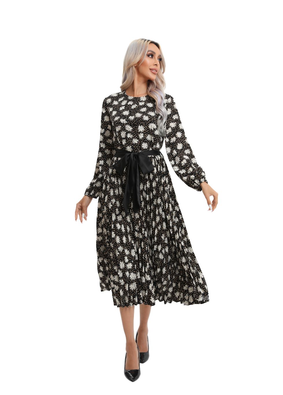 Modest Floral Midi Dress with Front Tie - seilerlanguageservices