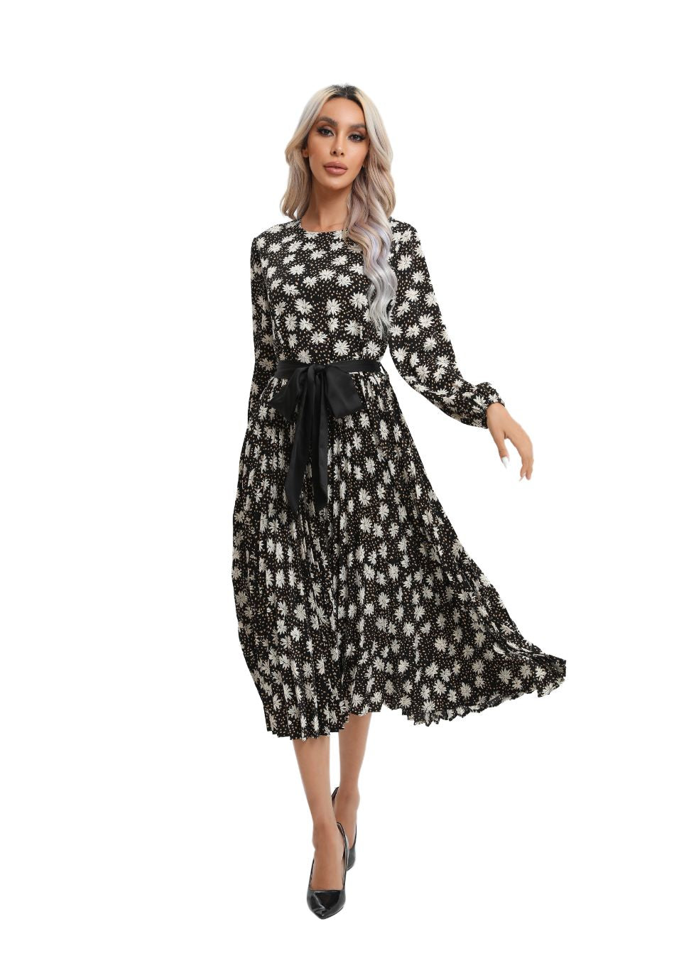 Modest Floral Midi Dress with Front Tie - seilerlanguageservices