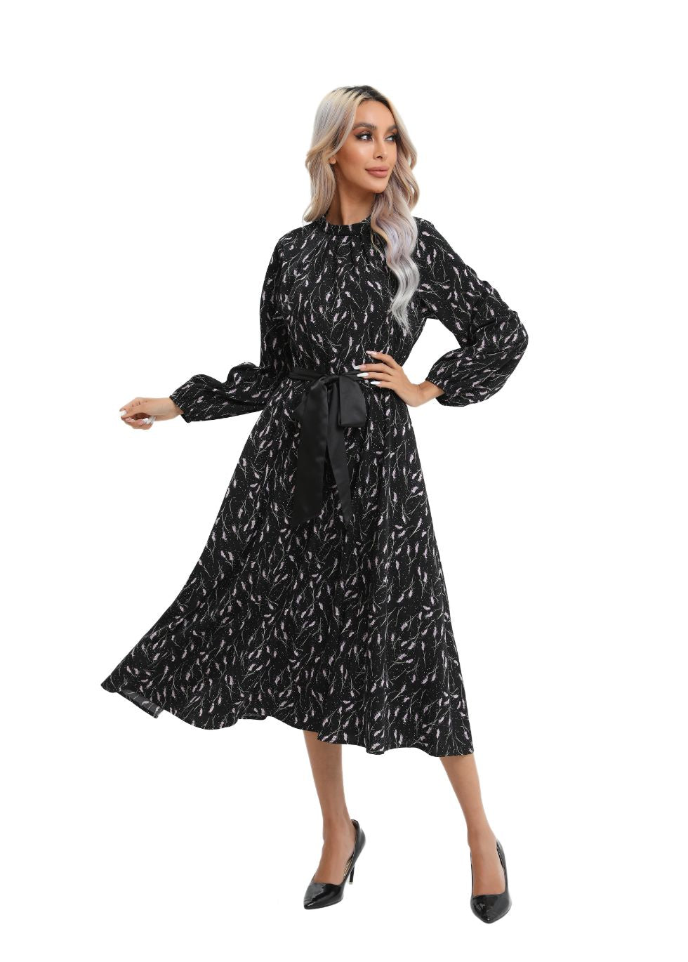 Contemporary Line Print Midi Dress - alamaud