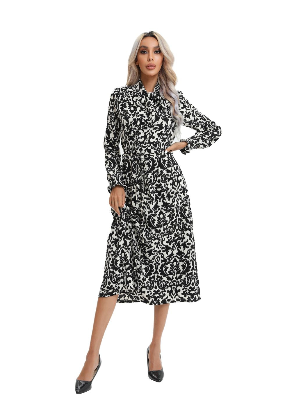 Modest Monochrome Midi Dress with Detached Belt - seilerlanguageservices